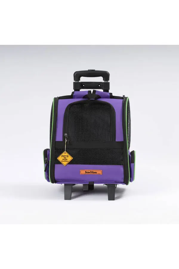 Tekerlekli Plastik Fileli Kedi ve Köpek Taşıma Çantası Çekçek Mekanizmalı Yıkanabilir-mor - 1