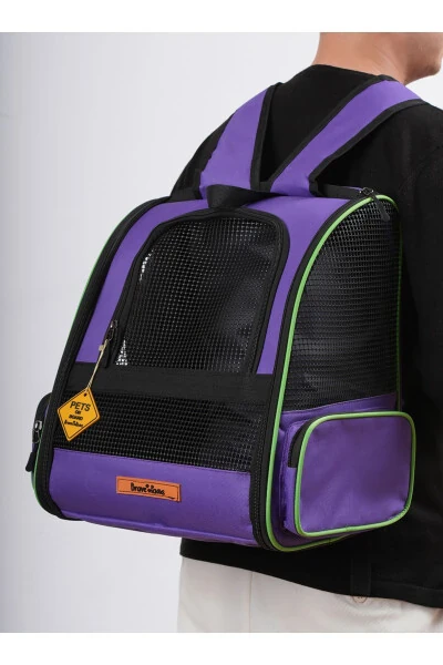 Tekerlekli Plastik Fileli Kedi ve Köpek Taşıma Çantası Çekçek Mekanizmalı Yıkanabilir-mor - 3