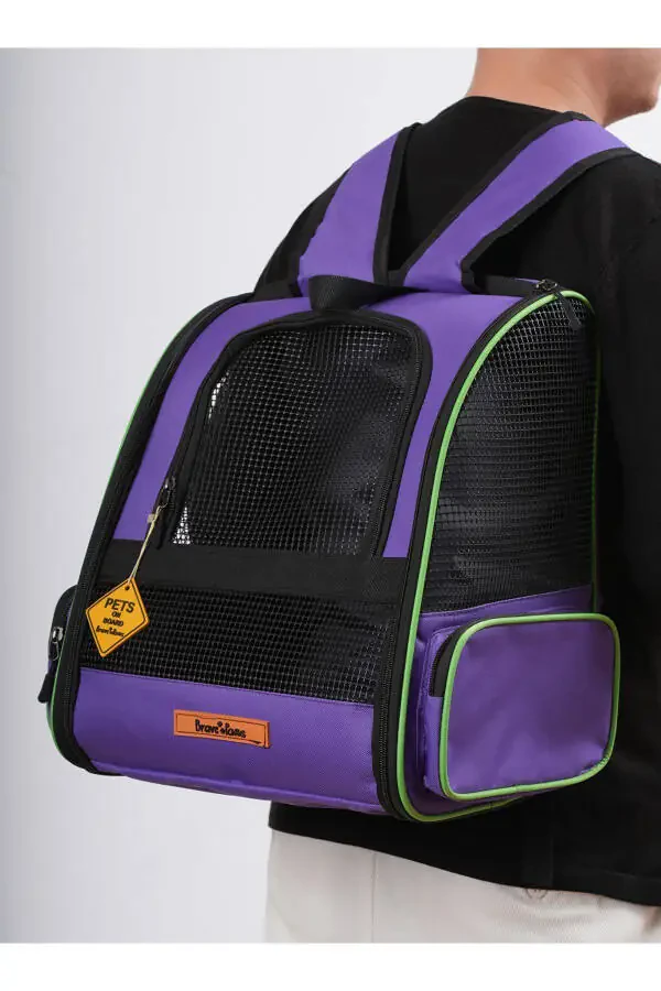 Tekerlekli Plastik Fileli Kedi ve Köpek Taşıma Çantası Çekçek Mekanizmalı Yıkanabilir-mor - 3