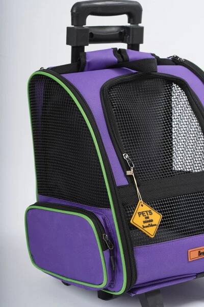 Tekerlekli Plastik Fileli Kedi ve Köpek Taşıma Çantası Çekçek Mekanizmalı Yıkanabilir-mor - 4