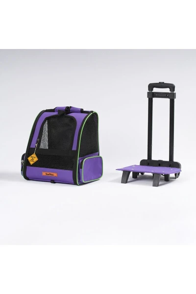 Tekerlekli Plastik Fileli Kedi ve Köpek Taşıma Çantası Çekçek Mekanizmalı Yıkanabilir-mor - 5
