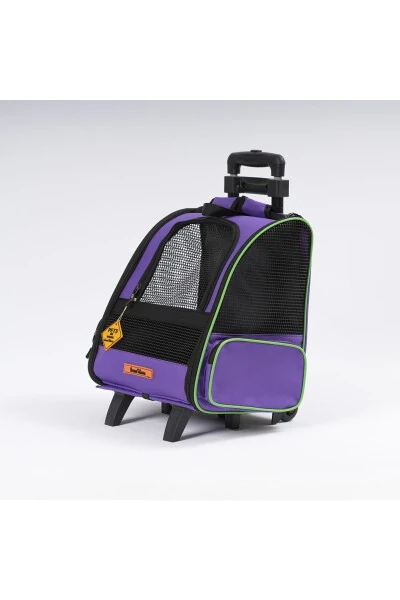 Tekerlekli Plastik Fileli Kedi ve Köpek Taşıma Çantası Çekçek Mekanizmalı Yıkanabilir-mor - BRAVE PAWS (1)