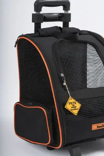 Tekerlekli Plastik Fileli Kedi ve Köpek Taşıma Çantası Çekçek Mekanizmalı Yıkanabilir-siyah - 3