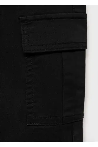 Tekis kesimli yuk pantalon-Qora - 4