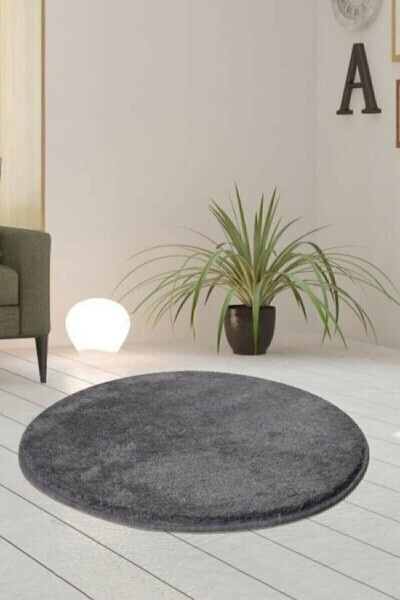 Tekli Dumaloq Post Peluş Hammam Paspası Jel Sirpanmas Qo`shimcha Antrasit 100x100 - SARAR