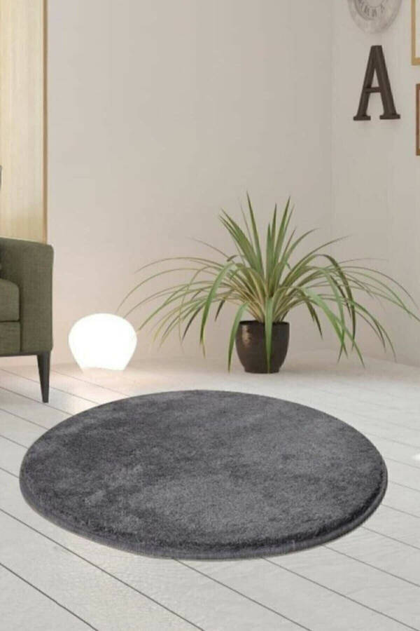 Tekli Dumaloq Post Peluş Hammam Paspası Jel Sirpanmas Qo`shimcha Antrasit 100x100 - 1