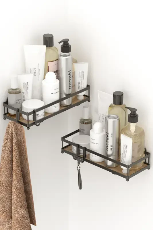 Teknotel Organizer Shampoo Holder with Hooks 2-Compartment Bathroom - 1