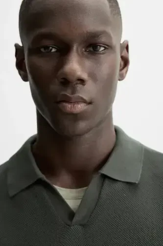 ТЕКСТ = DOKULU TRİKO POLO T-SHIRT-haki - 6