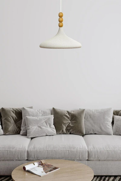 Текстурированный Светло-Кремовый Champion Светильник С Подвесной Стеклянной Бусиной из Дерева, Одноламповый, для Гостиной, Кухни, Бутик - BAMYUM (1)