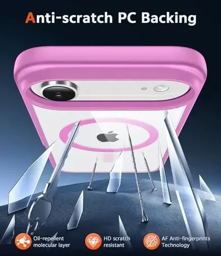 FNTCASE for Phone 17 Air Case: Clear Anti Yellowing Magnetic Military Grade Drop Protection Cell Phone Cover - Rugged Shockproof Protective Bumper Transparent Phonecase (B-Pink) - 5