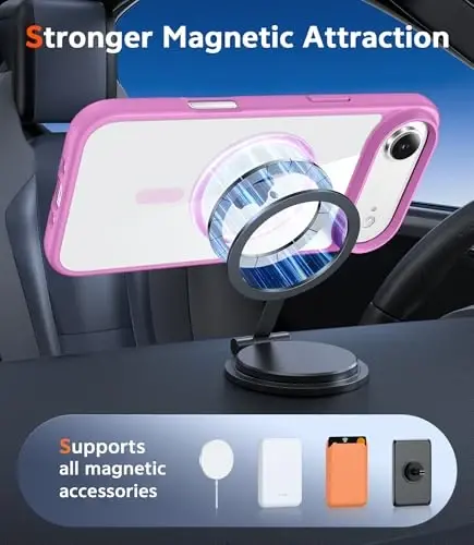 FNTCASE for Phone 17 Air Case: Clear Anti Yellowing Magnetic Military Grade Drop Protection Cell Phone Cover - Rugged Shockproof Protective Bumper Transparent Phonecase (B-Pink) - 4