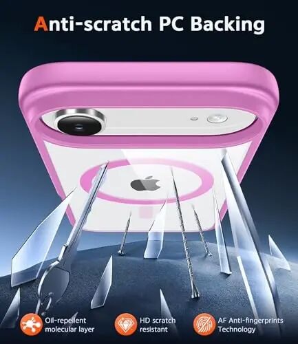 FNTCASE for Phone 17 Air Case: Clear Anti Yellowing Magnetic Military Grade Drop Protection Cell Phone Cover - Rugged Shockproof Protective Bumper Transparent Phonecase (B-Pink) - 5
