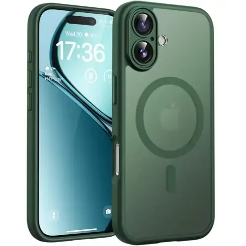 TOCOL for Phone 17 Case, Full Camera Protection, Built-in Magnetic Ring, Compatible with Magsafe Charger, Drop Protection, Translucent Matte Phone Case for Phone 17 6.3 inch (Alpine Green) 