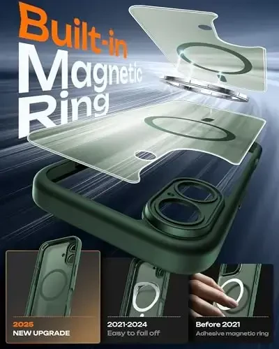 TOCOL for Phone 17 Case, Full Camera Protection, Built-in Magnetic Ring, Compatible with Magsafe Charger, Drop Protection, Translucent Matte Phone Case for Phone 17 6.3 inch (Alpine Green) - 3