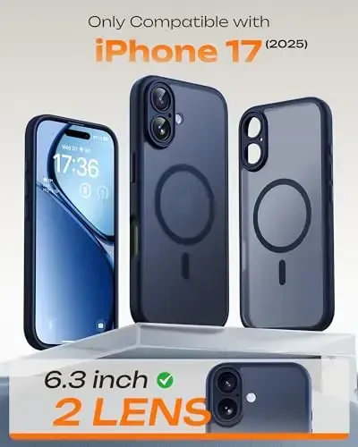TOCOL for Phone 17 Case, Full Camera Protection, Built-in Magnetic Ring, Compatible with Magsafe Charger, Drop Protection, Translucent Matte Phone Case for Phone 17 6.3 inch (Dark Blue) - 2