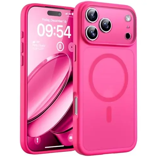 Telefon 17 Pro Kılıfı için TOCOL, Tam Kamera Koruması, Dahili Manyetik Halka, Magsafe Şarj Cihazı ile Uyumlu, Düşme Koruması, Telefon 17 Pro 6.3 inç için Yarı Saydam Mat Telefon Kılıfı (Sıcak Pembe) 