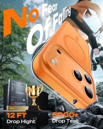 TOCOL for Phone 17 Pro Max Phone Case, Full Camera Protection, Built-in Magnetic Ring, Compatible with Magsafe Charger, Translucent Matte Phone Case for 17 ProMax 6.9 inch (Orange) - 6