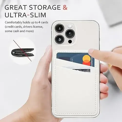 Phone Wallet Stick On, Leather Phone Card Holder, Credit Card Holder for Phone Case Compatible with iPhone, Samsung and Android - White, Black - 4