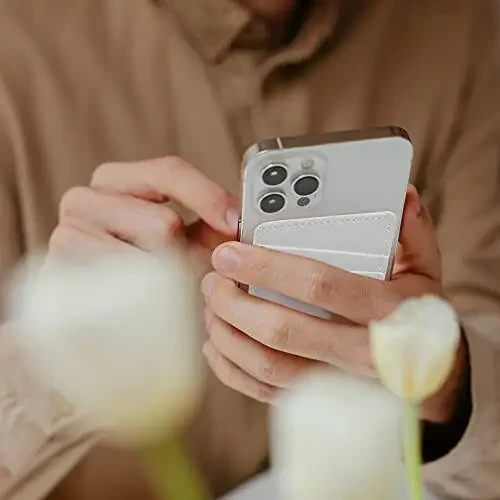 Phone Wallet Stick On, Leather Phone Card Holder, Credit Card Holder for Phone Case Compatible with iPhone, Samsung and Android - White, Blue - 7