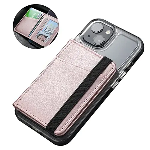 TopFunny Phone Wallet Stick on for Phone Case, Credit Card Holder for Back of Phone Cases Flip Leather Wallet Sleeve Pouch Compatible with iPhone, Samsung Galaxy Android Most Smartphones Rose Gold - 2