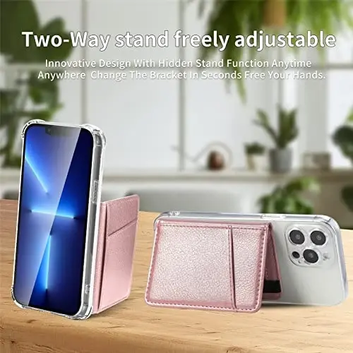 TopFunny Phone Wallet Stick on for Phone Case, Credit Card Holder for Back of Phone Cases Flip Leather Wallet Sleeve Pouch Compatible with iPhone, Samsung Galaxy Android Most Smartphones Rose Gold - 5