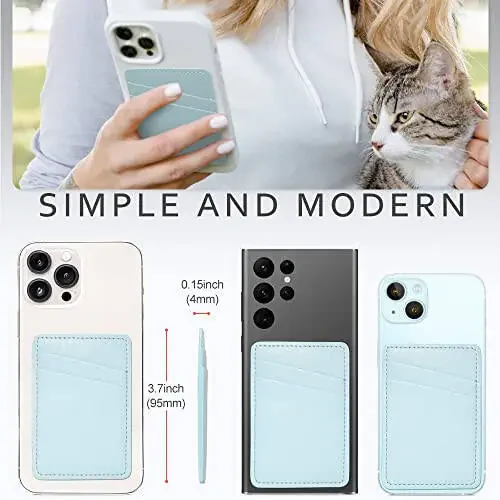 Telefon qopqoni uchun karta tutqichi, telefon karta tutqichi teri, iPhone, Android uyali telefoni uchun ikki cho'ntakli telefon hamyoni yopishtiruvchi - Oq ko'k - 2