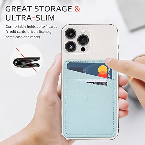 Telefon qopqoni uchun karta tutqichi, telefon karta tutqichi teri, iPhone, Android uyali telefoni uchun ikki cho'ntakli telefon hamyoni yopishtiruvchi - Oq ko'k - 5