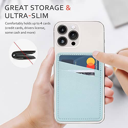 Telefon qopqoni uchun karta tutqichi, telefon karta tutqichi teri, iPhone, Android uyali telefoni uchun ikki cho'ntakli telefon hamyoni yopishtiruvchi - Oq ko'k - 5