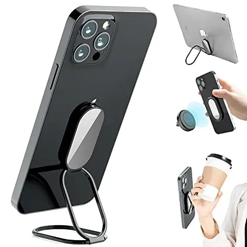 Phone Holder Foldable Phone Stand Phone Ring Holder Finger Kickstand 360° Rotation Cell Phone Stand Metal Phone Grip for Magnetic Car Mount Sticky Phone Grip Compatible with Most Smartphones - IMEILEE