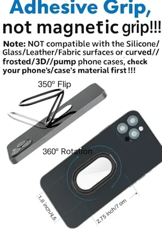 Phone Holder Foldable Phone Stand Phone Ring Holder Finger Kickstand 360° Rotation Cell Phone Stand Metal Phone Grip for Magnetic Car Mount Sticky Phone Grip Compatible with Most Smartphones - IMEILEE (1)