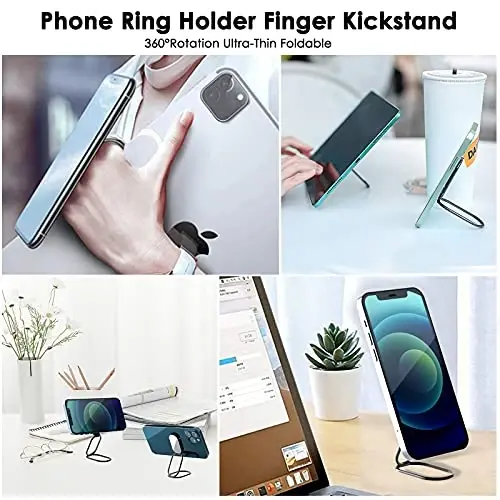 Phone Holder Foldable Phone Stand Phone Ring Holder Finger Kickstand 360° Rotation Cell Phone Stand Metal Phone Grip for Magnetic Car Mount Sticky Phone Grip Compatible with Most Smartphones - 3