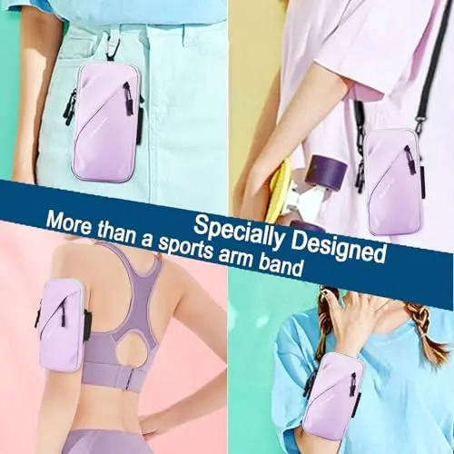 Phone Holder Arm Bands, Small Crossbody Shoulder Holsters Bag with Arm Band, Fits iPhone and All Cell Phones, Use for Running, Walking, Hiking & Biking (Plus Size Purple) - 3