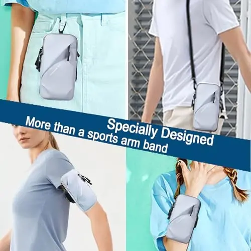 Phone Holder Arm Bands, Small Crossbody Shoulder Holsters Bag with Arm Band, Fits iPhone and All Cell Phones, Use for Running, Walking, Hiking & Biking (Plus Size Light Blue) - 3