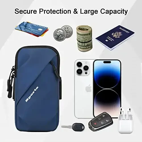 Phone Holder Arm Bands, Small Crossbody Shoulder Holsters Bag with Arm Band, Fits iPhone and All Cell Phones, Use for Running, Walking, Hiking & Biking (Plus Size,Blue) - 3