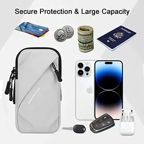 Phone Holder Arm Bands, Small Crossbody Shoulder Holsters Bag with Arm Band, Fits iPhone and All Cell Phones, Use for Running, Walking, Hiking & Biking (Plus Size,Grayish White) - 3