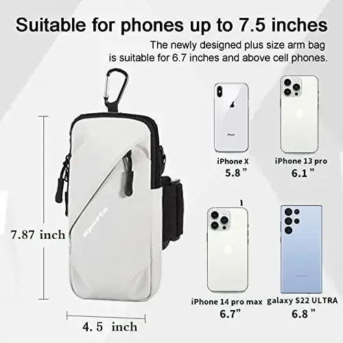 Phone Holder Arm Bands, Small Crossbody Shoulder Holsters Bag with Arm Band, Fits iPhone and All Cell Phones, Use for Running, Walking, Hiking & Biking (Plus Size,Grayish White) - 4