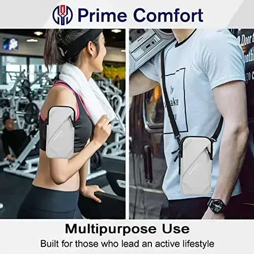 Phone Holder Arm Bands, Small Crossbody Shoulder Holsters Bag with Arm Band, Fits iPhone and All Cell Phones, Use for Running, Walking, Hiking & Biking (Plus Size,Grayish White) - 6