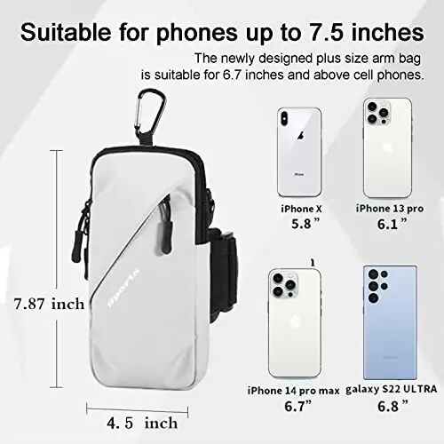 Phone Holder Arm Bands, Small Crossbody Shoulder Holsters Bag with Arm Band, Fits iPhone and All Cell Phones, Use for Running, Walking, Hiking & Biking (Plus Size,Grayish White) - 4
