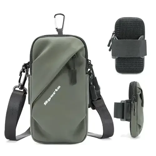 Phone Holder Arm Bands, Small Crossbody Shoulder Holsters Bag with Arm Band, Fits iPhone and All Cell Phones, Use for Running, Walking, Hiking & Biking (Plus Size Army Green) 