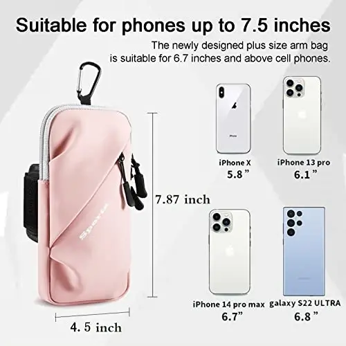 Telefon Tutucu Kol Bantları, Küçük Çapraz Omuz Kılıfları Çanta Kol Bandı, iPhone ve Tüm Cep Telefonlarına Uyar, Koşu, Yürüyüş, Doğa Yürüyüşü ve Bisiklet İçin Kullanın (Büyük Beden, Pembe) - 4