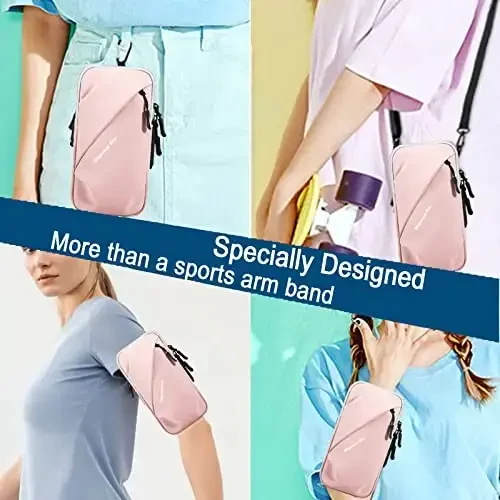 Telefon ushlagichi bilakuzuklar, kichik Crossbody yelkali g'ilof sumkasi, bilaguzukli, iPhone va barcha mobil telefonlarga mos keladi, yugurish, piyoda yurish, sayr qilish va velosipedda yurish uchun foydalaning (katta o'lchamli, pushti) - PRIME COMFORT (1)