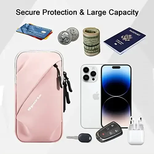 Telefon ushlagichi bilakuzuklar, kichik Crossbody yelkali g'ilof sumkasi, bilaguzukli, iPhone va barcha mobil telefonlarga mos keladi, yugurish, piyoda yurish, sayr qilish va velosipedda yurish uchun foydalaning (katta o'lchamli, pushti) - 3