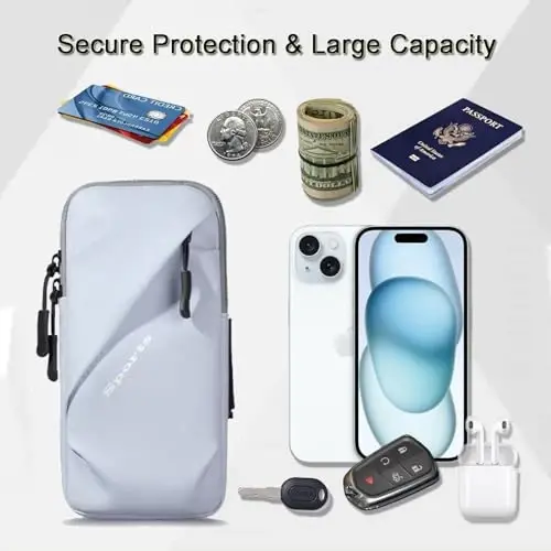 Telefon ushlagichi bilakuzuklar, kichik crossbody yelkali g'ilof sumkasi bilakuzuk bilan, iPhone va barcha mobil telefonlarga mos keladi, yugurish, piyoda yurish, sayr qilish va velosipedda yurish uchun (Katta o'lchamli och ko'k) - 4