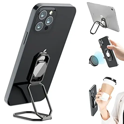 Telefon Uzuk Tutqich Barmoq Standarti, 360° Aylanish Metal Telefon Tutqich Magnitli Avtomobilga O'rnatish uchun Katlanadigan Mobil Telefon Stend Ko'pchilik Smartfonlarga Mos keladi Kumush - 1