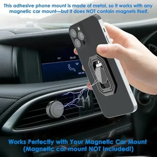 Phone Ring Holder Finger Kickstand, Upgraded 360° Rotation Metal Phone Grip for Magnetic Car Mount Foldable Cell Phone Stand Compatible with Most Smartphones - 3