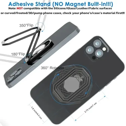 Phone Ring Holder Finger Kickstand, Upgraded 360° Rotation Metal Phone Grip for Magnetic Car Mount Foldable Cell Phone Stand Compatible with Most Smartphones - 4