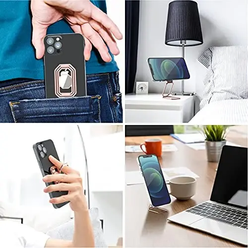 Phone Ring Holder Finger Kickstand, 360° Rotation Metal Phone Grip for Magnetic Car Mount Foldable Cell Phone Stand Compatible with Most Smartphones - IMEILEE (1)