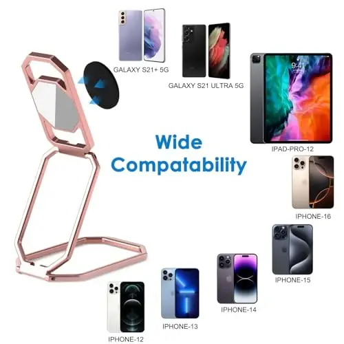 Phone Ring Holder Finger Kickstand, 360° Rotation Metal Phone Grip for Magnetic Car Mount Foldable Cell Phone Stand Compatible with Most Smartphones - 3