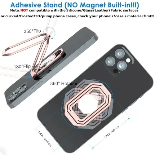 Phone Ring Holder Finger Kickstand, 360° Rotation Metal Phone Grip for Magnetic Car Mount Foldable Cell Phone Stand Compatible with Most Smartphones - 5