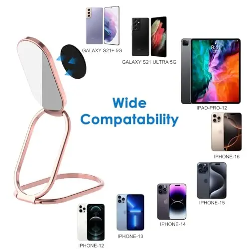 Phone Holder Foldable Phone Stand Phone Ring Holder Finger Kickstand 360° Rotation Cell Phone Stand Metal Phone Grip for Magnetic Car Mount Sticky Phone Grip Compatible with Most Smartphones - 6